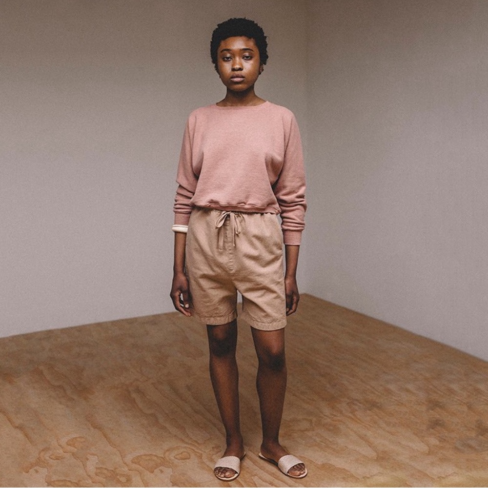 Aliya wanek organic sachie cotton shorts in navy oversized shorts hemp Bermuda